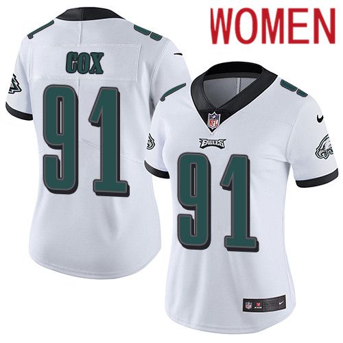 Women Philadelphia Eagles #91 Fletcher Cox Nike White Vapor Limited NFL Jersey